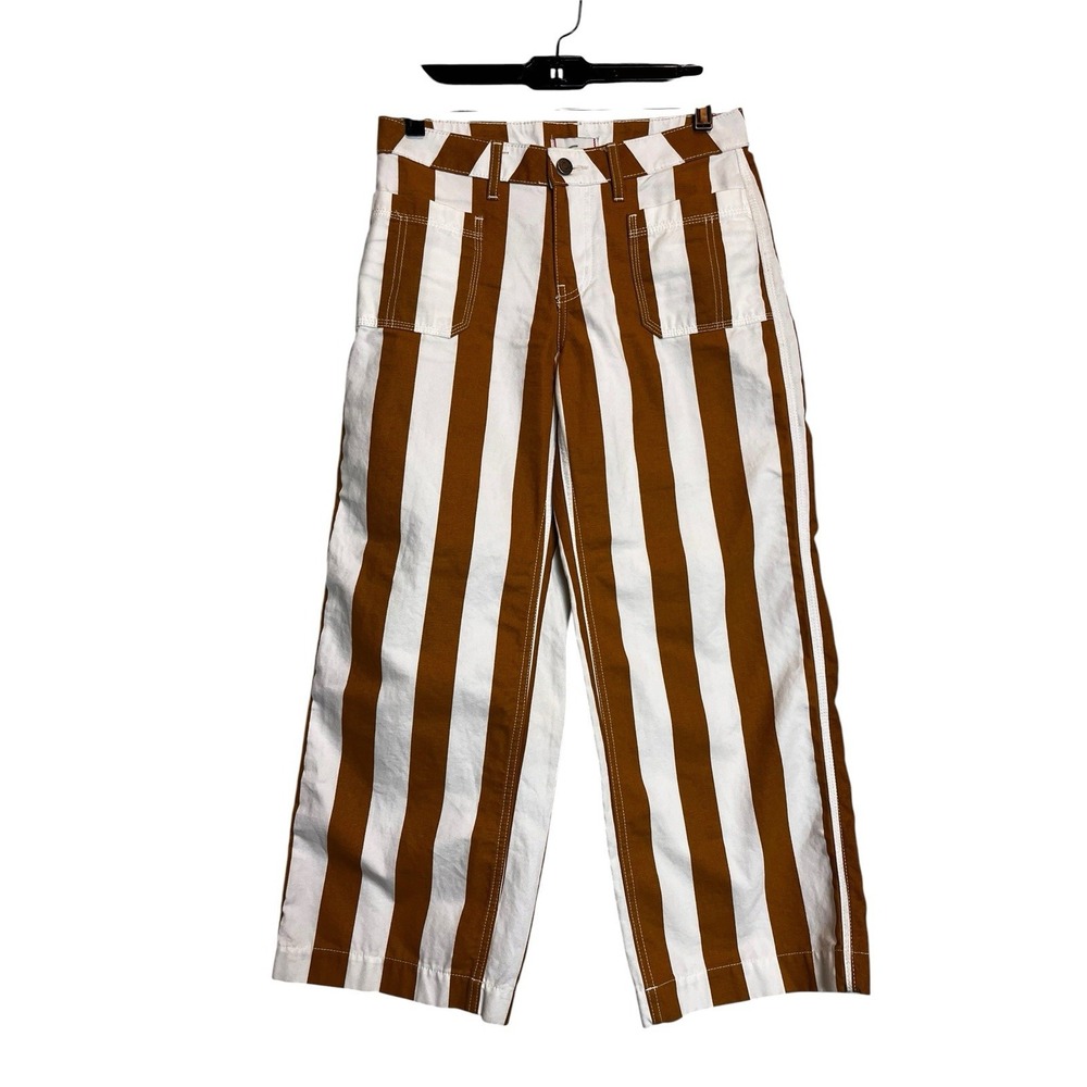 Urban Outfitters BDG Joey Striped Cropped Wide Leg Pants Womens 26 White Brown